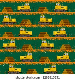 Seamless patterns with tractors. For decoration, wrapping, print or advertising. 
