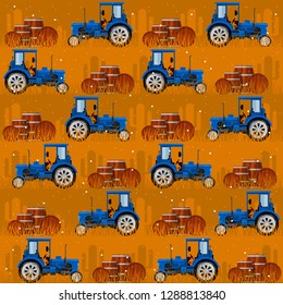 Seamless patterns with tractors. For decoration, wrapping, print or advertising. 