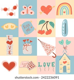 Seamless patterns for Valentine's day, romantic elements.
