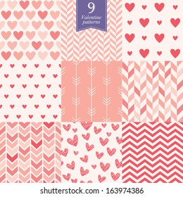 Seamless patterns for Valentine's day, set of 9