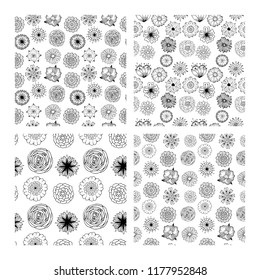 Seamless patterns from various and beautiful flowers. Multicolored, monochrome, elegant. For invitations, posters, flyers and other designs.