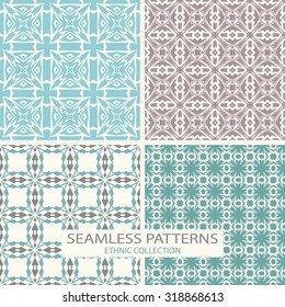 Seamless patterns vector collection. Set of 4 geometric ethnic designs.