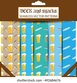 Seamless patterns vector set with goblet and mug of beer in the package.