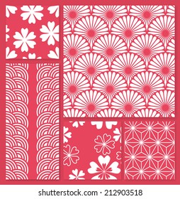 Seamless patterns. Vector set with japanese textures.Orient classical ornates