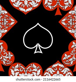 Seamless patterns. Vector suits for playing cards. Fashionable design for fabric, wallpaper, textile and decor, and back cover design for playing cards.