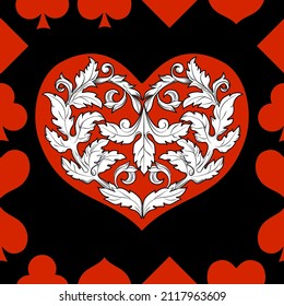 Seamless patterns. Vector suits for playing cards. Fashionable design for fabric, wallpaper, textile and decor, and back cover design for playing cards.