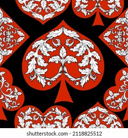 Seamless patterns. Vector suits for playing cards. Fashionable design for fabric, wallpaper, textile and decor, and back cover design for playing cards.