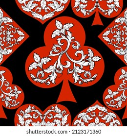 Seamless patterns. Vector suits for playing cards. Fashionable design for fabric, wallpaper, textile and decor, and back cover design for playing cards.