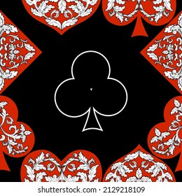 Seamless patterns. Vector suits for playing cards. Fashionable design for fabric, wallpaper, textile and decor, and back cover design for playing cards.

