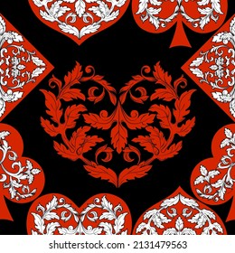 Seamless patterns. Vector suits for playing cards. Fashionable design for fabric, wallpaper, textile and decor, and back cover design for playing cards.