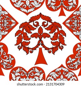 Seamless patterns. Vector suits for playing cards. Fashionable design for fabric, wallpaper, textile and decor, and back cover design for playing cards.