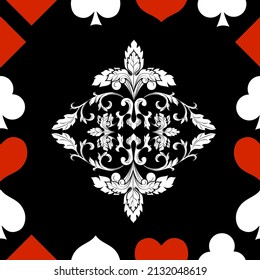 Seamless patterns. Vector suits for playing cards. Fashionable design for fabric, wallpaper, textile and decor, and back cover design for playing cards.