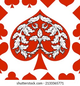 Seamless patterns. Vector suits for playing cards. Fashionable design for fabric, wallpaper, textile and decor, and back cover design for playing cards.