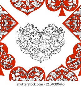 Seamless patterns. Vector suits for playing cards. Fashionable design for fabric, wallpaper, textile and decor, and back cover design for playing cards.