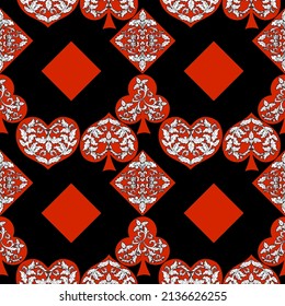 Seamless patterns. Vector suits for playing cards. Fashionable design for fabric, wallpaper, textile and decor, and back cover design for playing cards.
