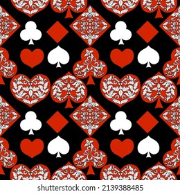 Seamless patterns. Vector suits for playing cards. Fashionable design for fabric, wallpaper, textile and decor, and back cover design for playing cards.