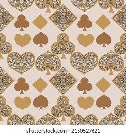 Seamless patterns. Vector suits for playing cards. Fashionable design for fabric, wallpaper, textile and decor, and back cover design for playing cards.
