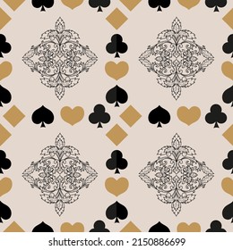 Seamless patterns. Vector suits for playing cards. Fashionable design for fabric, wallpaper, textile and decor, and back cover design for playing cards.
