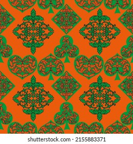 Seamless patterns. Vector suits for playing cards. Fashionable design for fabric, wallpaper, textile and decor, and back cover design for playing cards.

