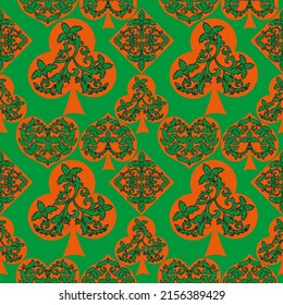 Seamless patterns. Vector suits for playing cards. Fashionable design for fabric, wallpaper, textile and decor, and back cover design for playing cards.
