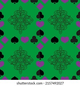 Seamless patterns. Vector suits for playing cards. Fashionable design for fabric, wallpaper, textile and decor, and back cover design for playing cards.
