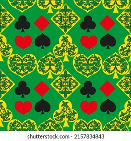 Seamless patterns. Vector suits for playing cards. Fashionable design for fabric, wallpaper, textile and decor, and back cover design for playing cards.
