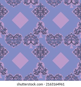 Seamless patterns. Vector suits for playing cards. Fashionable design for fabric, wallpaper, textile and decor, and back cover design for playing cards.