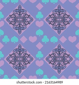 Seamless patterns. Vector suits for playing cards. Fashionable design for fabric, wallpaper, textile and decor, and back cover design for playing cards.