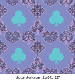 Seamless patterns. Vector suits for playing cards. Fashionable design for fabric, wallpaper, textile and decor, and back cover design for playing cards.