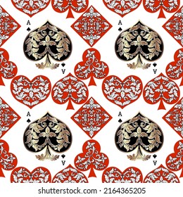 Seamless patterns. Vector suits for playing cards. Fashionable design for fabric, wallpaper, textile and decor, and back cover design for playing cards.
