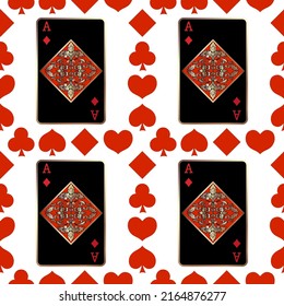 Seamless patterns. Vector suits for playing cards. Fashionable design for fabric, wallpaper, textile and decor, and back cover design for playing cards.
