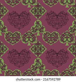 Seamless patterns. Vector suits for playing cards. Fashionable design for fabric, wallpaper, textile and decor, and back cover design for playing cards.
