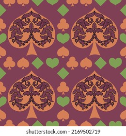 Seamless patterns. Vector suits for playing cards. Fashionable design for fabric, wallpaper, textile and decor, and back cover design for playing cards.

