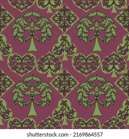 Seamless patterns. Vector suits for playing cards. Fashionable design for fabric, wallpaper, textile and decor, and back cover design for playing cards.
