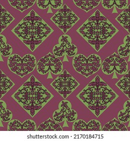 Seamless patterns. Vector suits for playing cards. Fashionable design for fabric, wallpaper, textile and decor, and back cover design for playing cards.

