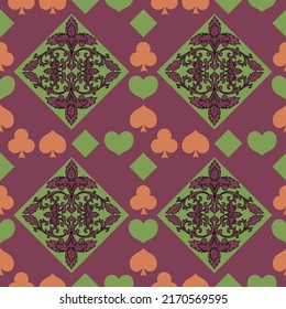 Seamless patterns. Vector suits for playing cards. Fashionable design for fabric, wallpaper, textile and decor, and back cover design for playing cards.