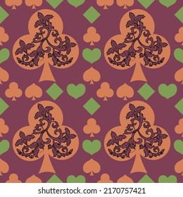 Seamless patterns. Vector suits for playing cards. Fashionable design for fabric, wallpaper, textile and decor, and back cover design for playing cards.