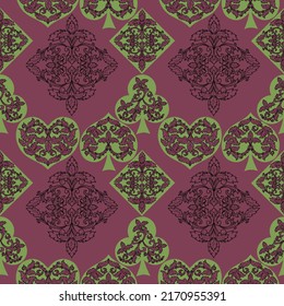 Seamless patterns. Vector suits for playing cards. Fashionable design for fabric, wallpaper, textile and decor, and back cover design for playing cards.