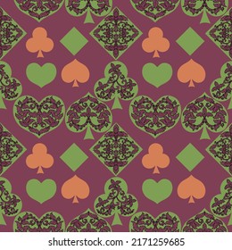 Seamless patterns. Vector suits for playing cards. Fashionable design for fabric, wallpaper, textile and decor, and back cover design for playing cards.
