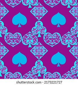 Seamless patterns. Vector suits for playing cards. Fashionable design for fabric, wallpaper, textile and decor, and back cover design for playing cards.
