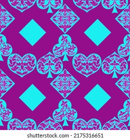 Seamless patterns. Vector suits for playing cards. Fashionable design for fabric, wallpaper, textile and decor, and back cover design for playing cards.
