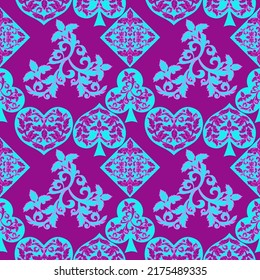 Seamless patterns. Vector suits for playing cards. Fashionable design for fabric, wallpaper, textile and decor, and back cover design for playing cards.
