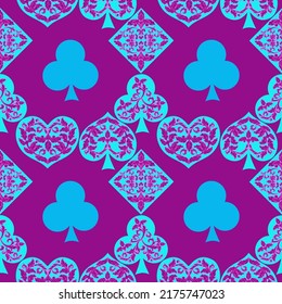 Seamless patterns. Vector suits for playing cards. Fashionable design for fabric, wallpaper, textile and decor, and back cover design for playing cards.
