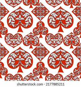 Seamless patterns. Vector suits for playing cards. Fashionable design for fabric, wallpaper, textile and decor, and back cover design for playing cards.