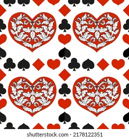 Seamless patterns. Vector suits for playing cards. Fashionable design for fabric, wallpaper, textile and decor, and back cover design for playing cards.