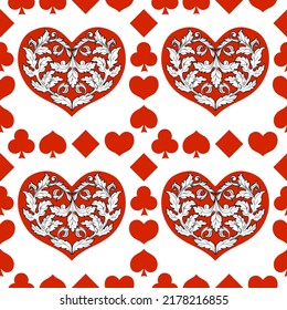 Seamless patterns. Vector suits for playing cards. Fashionable design for fabric, wallpaper, textile and decor, and back cover design for playing cards.