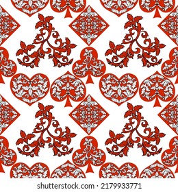 Seamless patterns. Vector suits for playing cards. Fashionable design for fabric, wallpaper, textile and decor, and back cover design for playing cards.