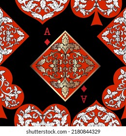 Seamless patterns. Vector suits for playing cards. Fashionable design for fabric, wallpaper, textile and decor, and back cover design for playing cards.