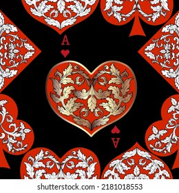 Seamless patterns. Vector suits for playing cards. Fashionable design for fabric, wallpaper, textile and decor, and back cover design for playing cards.