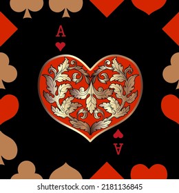Seamless patterns. Vector suits for playing cards. Fashionable design for fabric, wallpaper, textile and decor, and back cover design for playing cards.